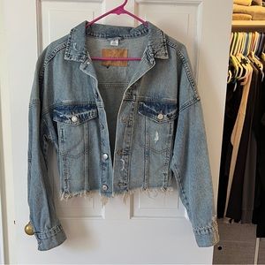 Cropped, distressed Jean jacket